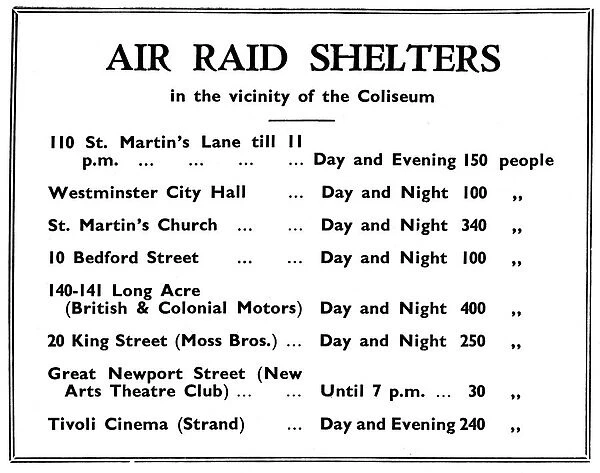 Air Raid Shelters in the vicinity of The Coliseum, London