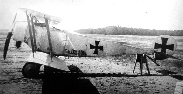 Fokker DII, (side view, on the ground, tail-up) on tres