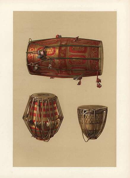 Indian percussion instruments: tabla, m ridang and nahabat