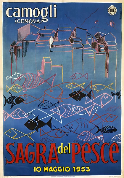 Italian poster, Camogli Fish Festival, near Genoa, Italy
