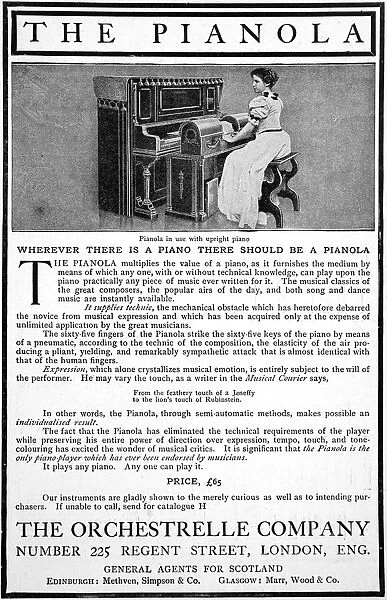 Pianola. Advertisement for the Pianola, the automatic piano-player