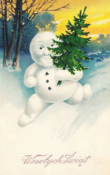 Snowman on a Polish Christmas postcard