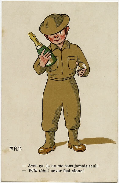 WW2 - British soldier with a bottle of fine French Bubbly