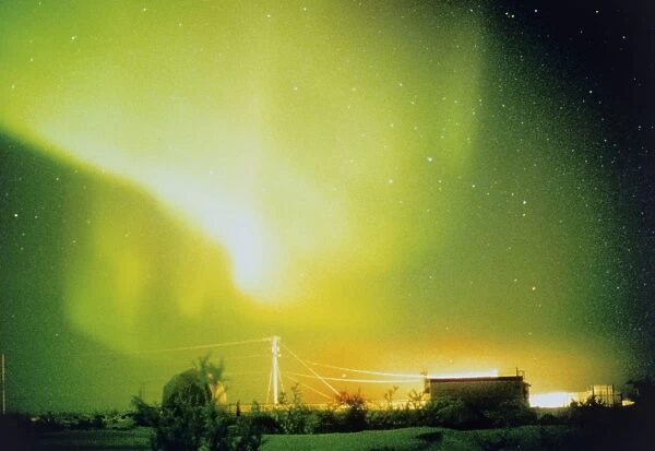 Aurora Borealis and satellite station in Canada