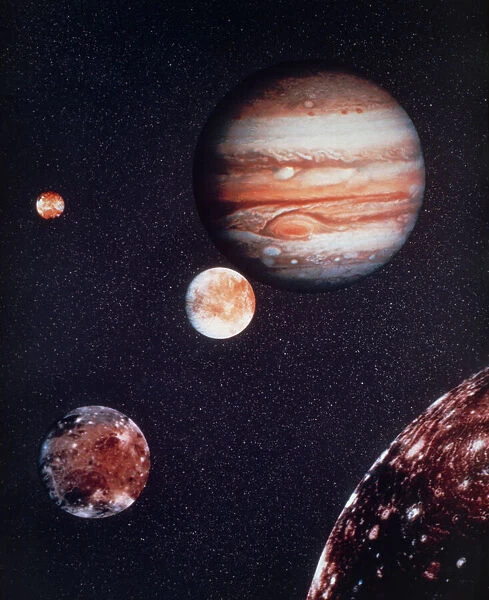 Composite image of Jupiter & four of its moons