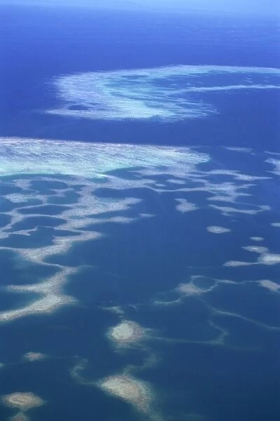 Aerial of offshore reef systems in Fiji, Pacific Islands, Pacific