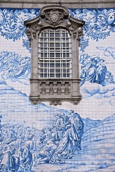 Detail of azulejos (earthenware tiles) on an outside wall of the 18th century Do Carmo church