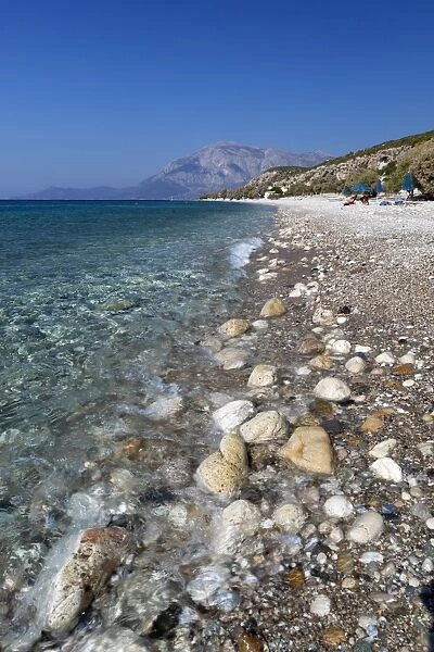 Balos beach and Mount Kerketeas, Ormos Koumeikon, Samos, Aegean Islands, Greece