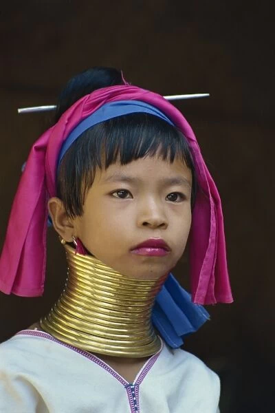 Portrait of a Long Neck girl of the Paduang tribe at Mae Hong Son