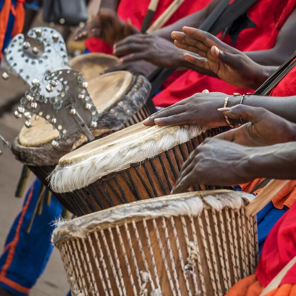 Africa, Guinea Bissau. Bissau, musicians playing during the Carnivals parade