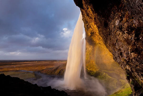Golden Light on Seljalandsfoss Waterfall, Iceland