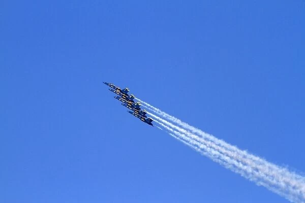 The Blue Angels FA-18 Hornets fly in formation above Pensacola, Florida, USA