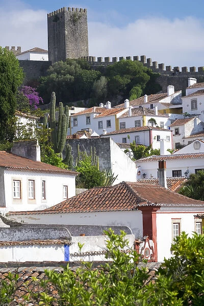 Europe, Portugal, Obidos. Ancient city wall, medieval structure encirles historic Obidos