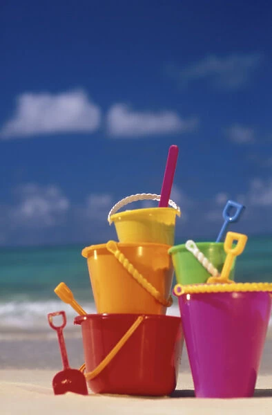 North America, USA, Hawaii. Sand buckets