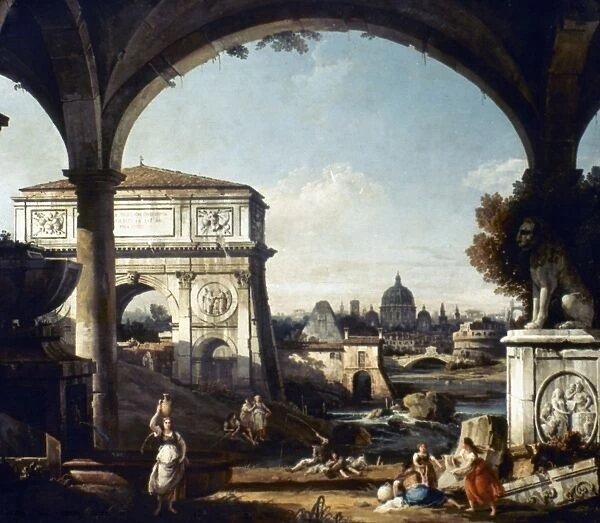 BELLOTTO: CAPRICCIO. Bernardo Bellotto (1720-1780): Capriccio Romano. Oil on canvas