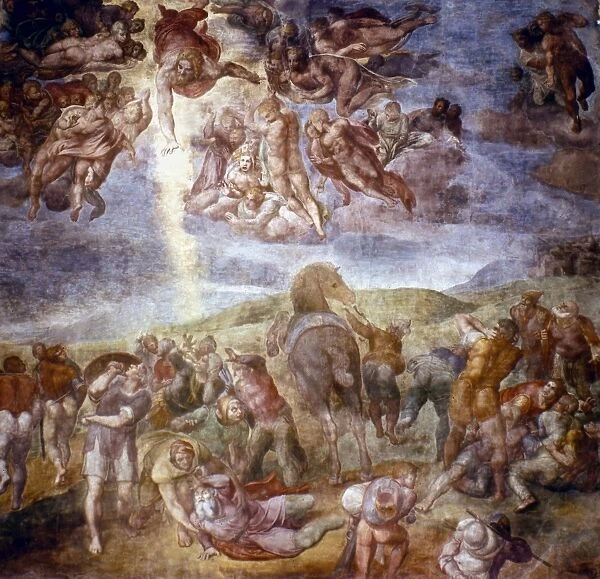 CONVERSION OF SAINT PAUL. Fresco by Michelangelo in the Pauline Chapel in the Vatican