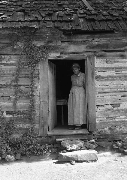 SHARECROPPER, 1939. A wife of a sharecropper standing in the kitchen doorway of