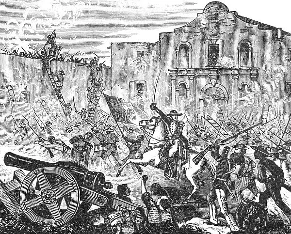TEXAS: THE ALAMO, 1836. The storming of the Alamo at San Antonio, Texas, 23 February 1836 by General Santa Anna and his troops. American engraving, 19th century