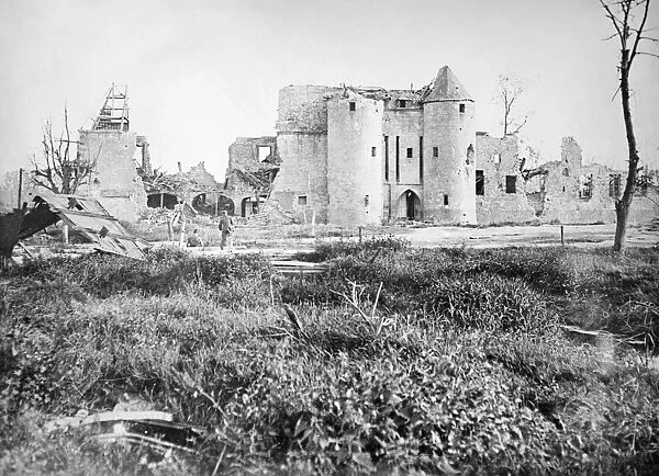 WWI: SOMME, c1916. The ruins of a chateau in the Somme, France. Photograph, c1916
