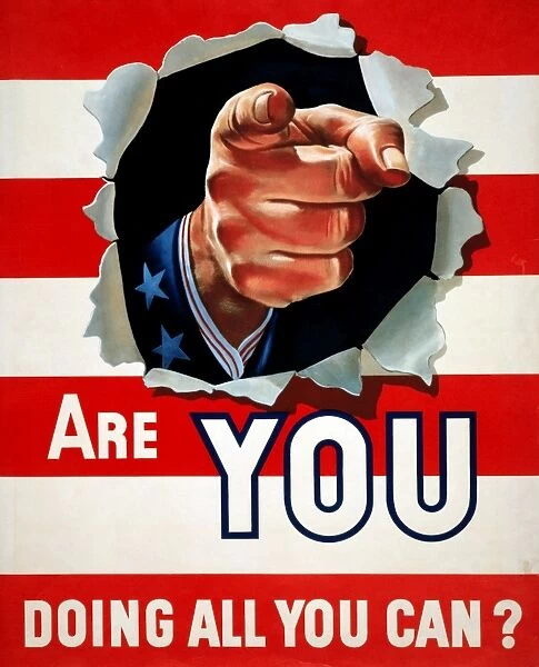 WWII: POSTER, 1942. Are You Doing All You Can? Uncle Sam pointing his finger