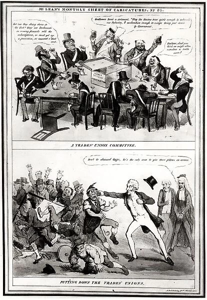 Anti-Trades Union cartoon showing a meeting of a Trades Union Committee, top
