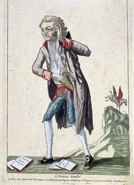 Caricature of impoverished author (L Auteur tombe ) by Basset, print