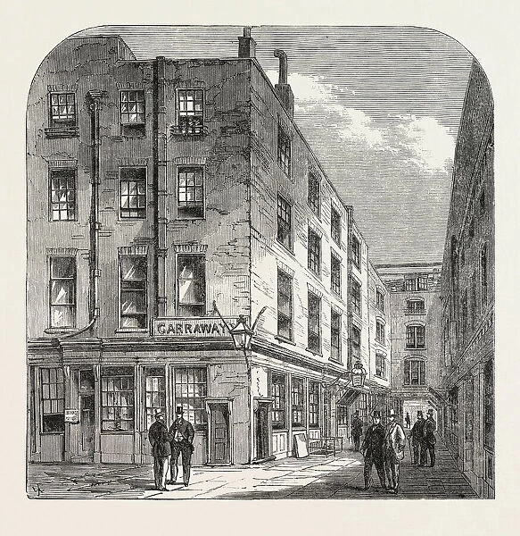 GARRAWAYs COFFEE HOUSE, CHANGE ALLEY, London, UK, 1866. Tea was first sold here in England