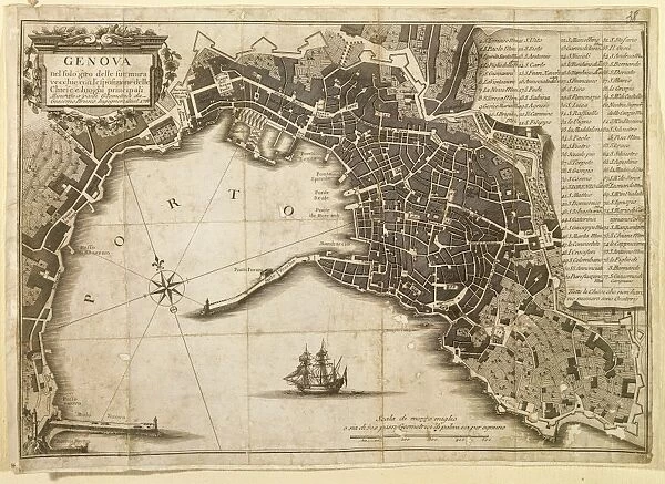 Map of Genoa in 1656, partly revised in 1766
