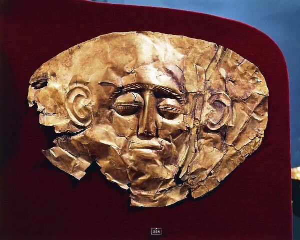 Mycenaean civilization, gold funerary mask, from Tomb IV, Mycenae, Greece
