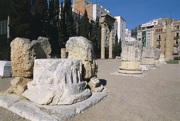 Spain, Catalonia, Tarragona (Roman Tarraco), Columns remains at Roman Forum