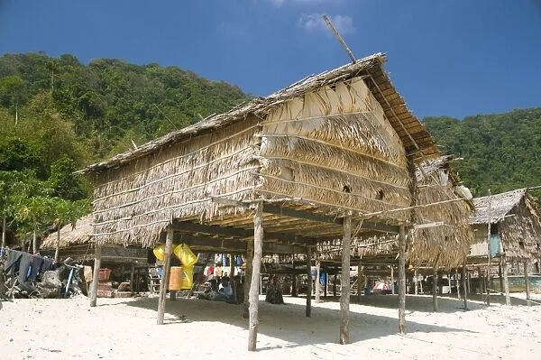 Thailand, Surin Islands Marine National Park, Ko Surin Tai, stilt huts of a Moken village