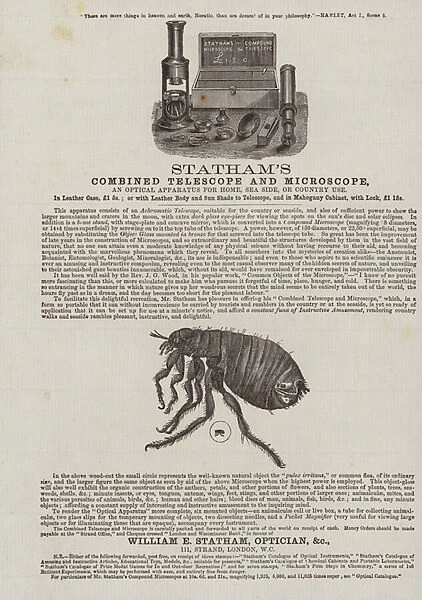 Advertisement for Stathams combined telescope and microscope (engraving)