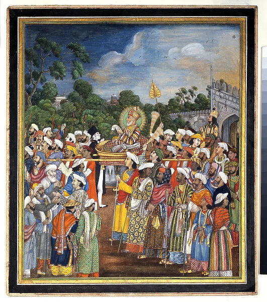 Akbar Shah II Receives the British Resident, c. 1810 (opaque w  /  c & gold on paper