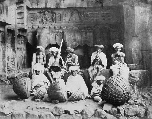 Band of Musicians in the Karla Caves, c. 1860s-90s (b  /  w photo)