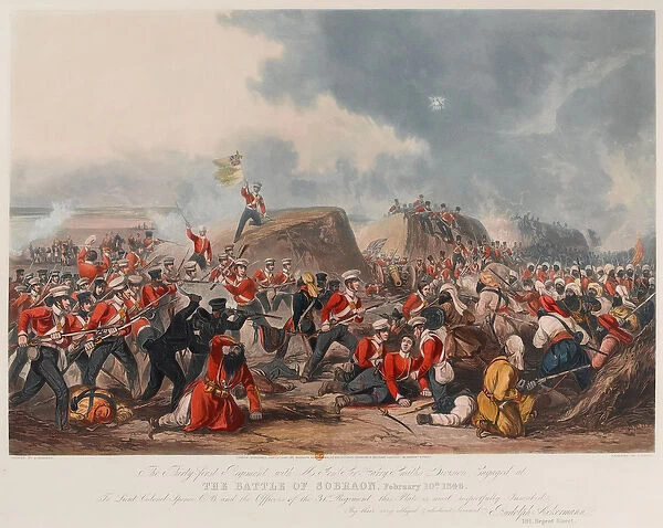 The Battle of Sobraon 10 February 1846 (aquatint, coloured)