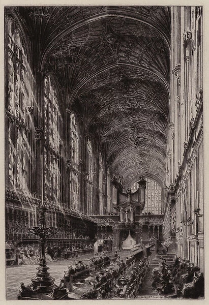 Cambridge: Interior of Kings College Chapel (etching)