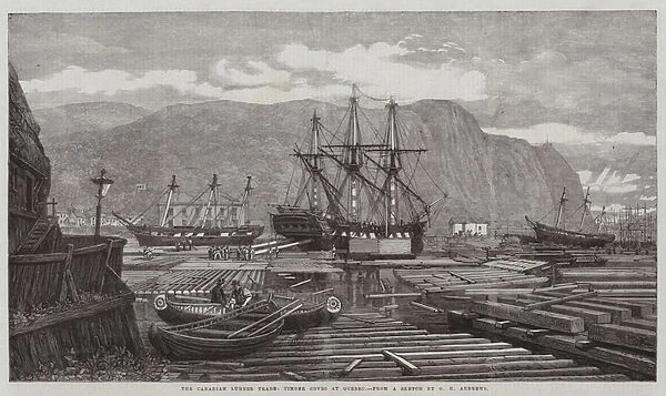 The Canadian Lumber Trade, Timber Coves at Quebec (engraving)