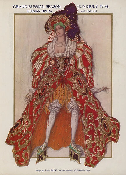 Costume design by Leon Bakst for Potiphars wife in a Ballets Russes production of Richard Strauss ballet Josephslegende (colour litho)