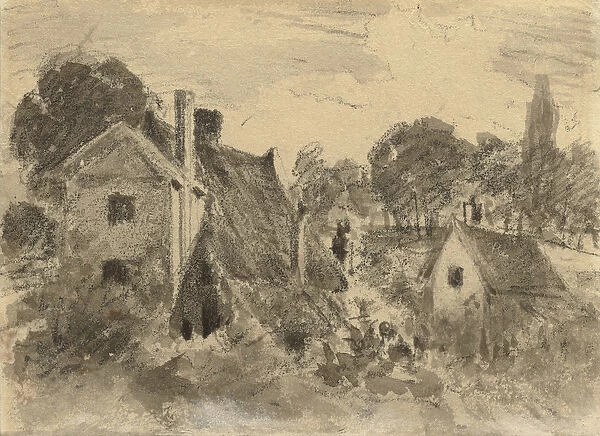 Cottages (recto), 1816 (graphite with brush & grey & brown inks & white chalk on cream