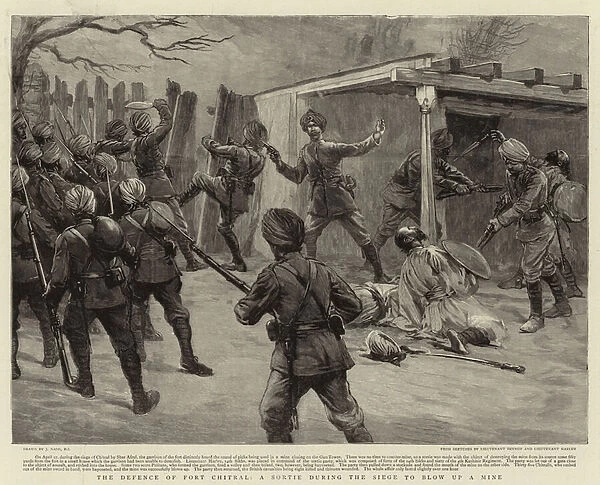 The Defence of Fort Chitral, A Sortie during the Siege to blow up a Mine (engraving)