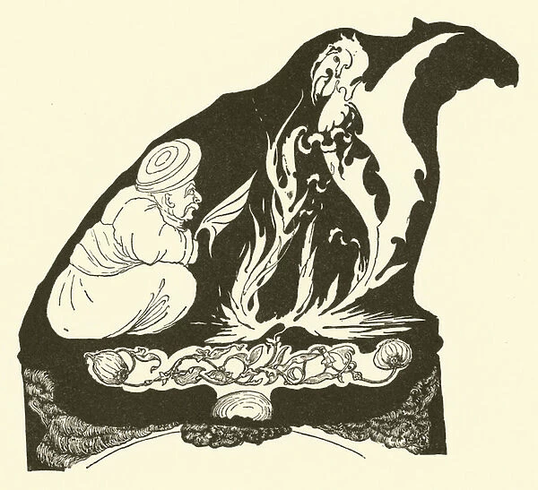 The Djinn making the beginnings of the Magic that brought the Humph to the Camel (engraving)