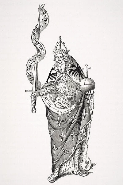The Emperor Charlemagne (747-814) holding the Globe and Sword, after a miniature