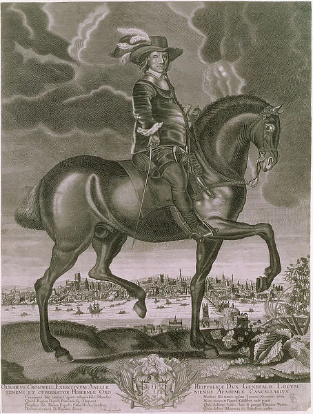 Equestrian Portrait of Oliver Cromwell (1599-1658) c. 1655 (engraving)