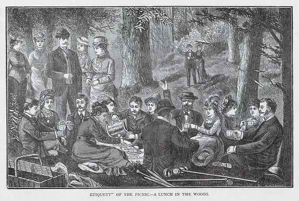 Etiquette of the picnic, A lunch in the woods (engraving)