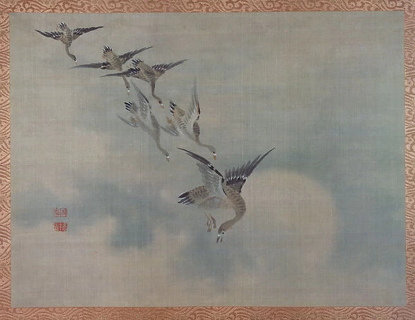 Flying Ducks, 1851 (watercolour on silk)