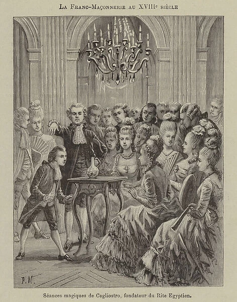 Freemasonry in the 18th Century: magic seance conducted by Aleesandro Cagliostro, founder of the Egyptian Rite (engraving)