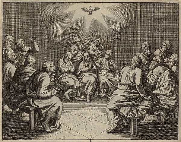 The Holy Spirit coming to the Twelve Apostles on the day of Pentecost (engraving)