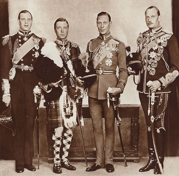 King Edward VIII (second left) and his brothers (b  /  w photo)
