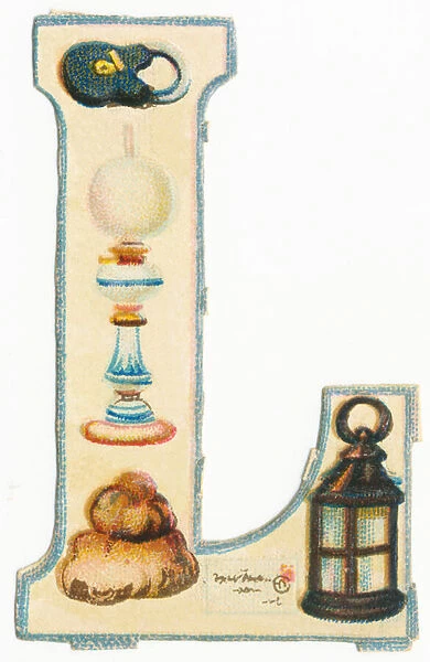 L: lock, lamp, lots of, letter, lantern (colour litho)