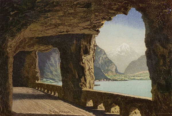 Lake Lucerne: The Axenstrasse (colour litho)